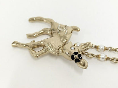 Chanel Necklace Bambi Rhinestone Faux Pearl Gold Plated