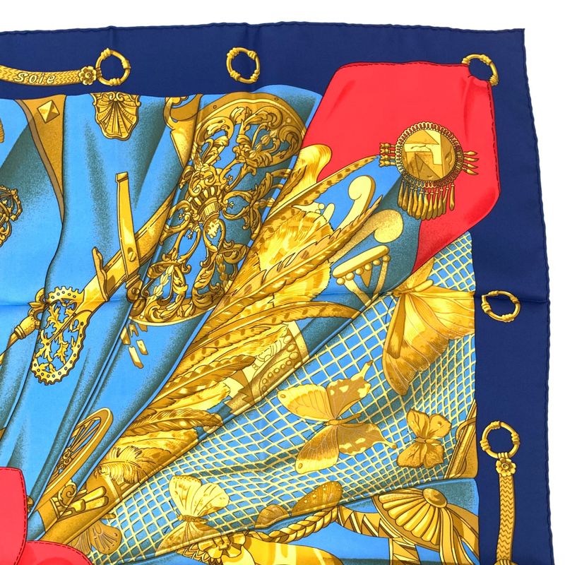 Hermes Carre 90 Soleil De Soie Silk Sun Scarf Silk Light Blue X Navy X Red