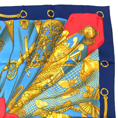 Hermes Carre 90 Soleil De Soie Silk Sun Scarf Silk Light Blue X Navy X Red
