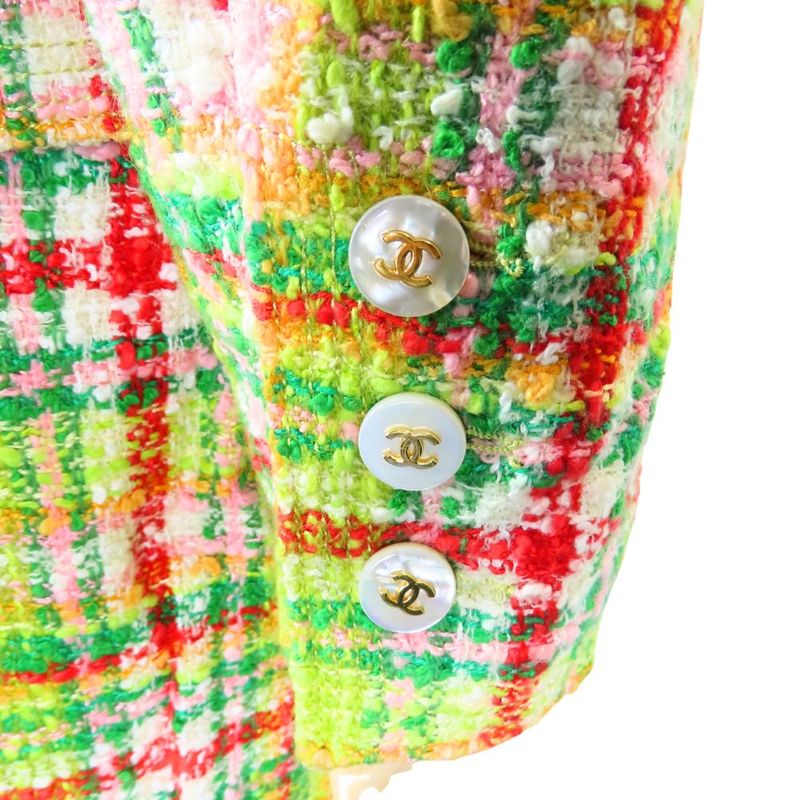 Chanel Setup 36 Cotton Rayon Wool Greenish Red Multicolor Tweed Coco Button