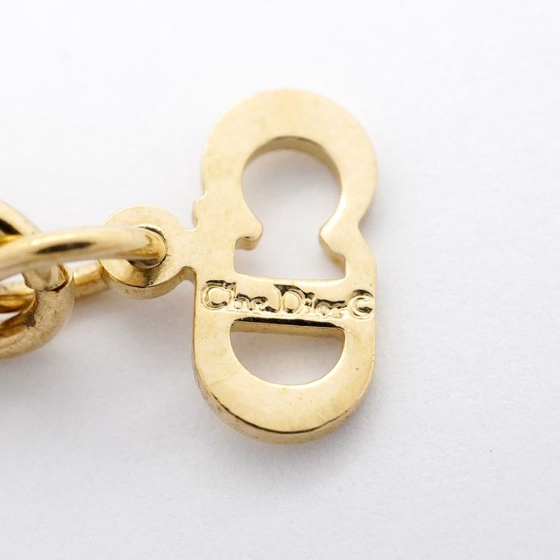 Christian Dior Necklace Dior Logo GP Plated Rhinestone Gold Ladies