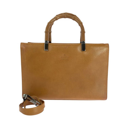 Gucci Bamboo Camel Silver Hardware Leather 002 1035 2way Handbag Tote Shoulder