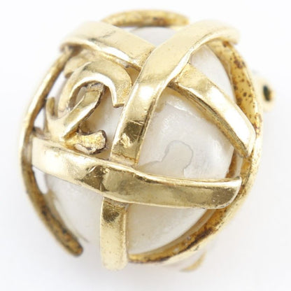 Chanel Coco Mark Vintage Gold Plated And Faux Pearl 95P Ladies 31g Earring