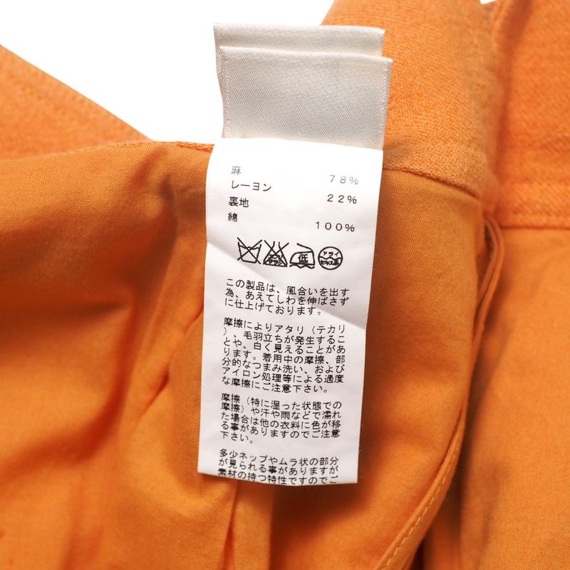 Hermes Skirt Size 40 Front Button Tucked Skirt Belt Decoration Linen Blend
