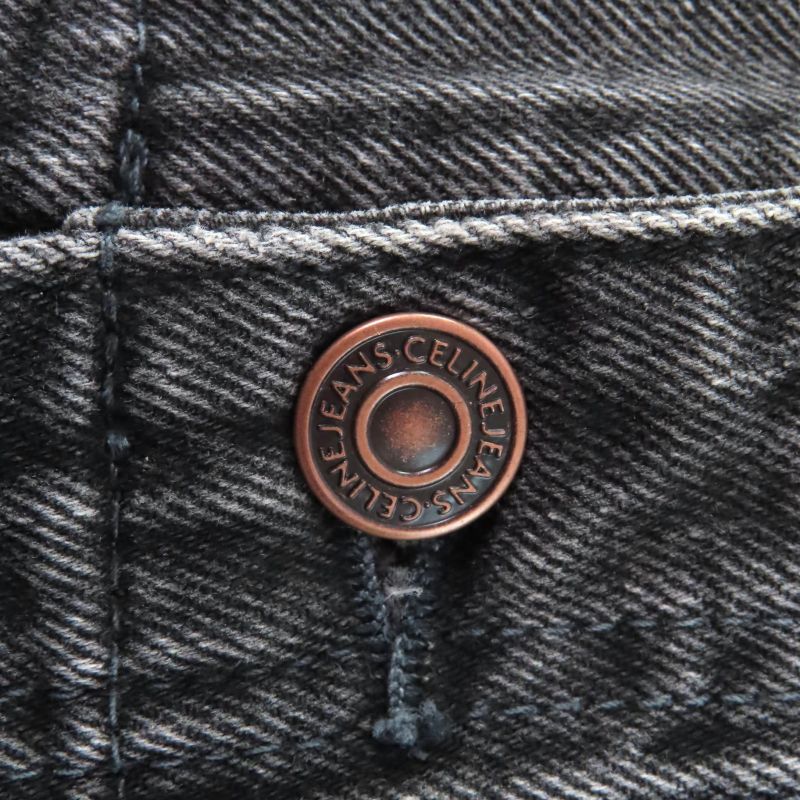 Celine 100% Cotton High Waist Denim Shorts With Logo Button Black 24 Made In