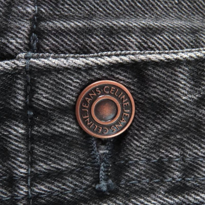 Celine 100% Cotton High Waist Denim Shorts With Logo Button Black 24 Made In