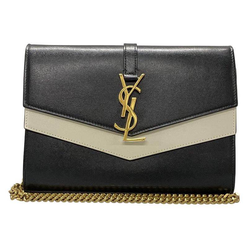 Saint Laurent Paris Wallet - 554763 Black Gold And Ivory Chain Shoulder Bag