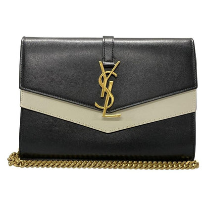 Saint Laurent Paris Wallet - 554763 Black Gold And Ivory Chain Shoulder Bag