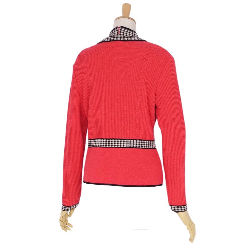 Christian DIOR Ensemble Knit Sweater Cardigan Wool Nylon Top Women M Red