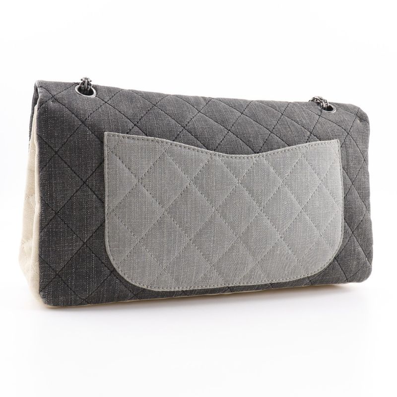 Chanel 2.55 Chain Shoulder Matelasse Double Flap Tricolor Denim Black/beige