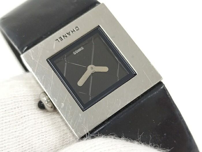 Chanel Ladies Watch Matelasse SS Leather Belt Black Quartz Black Dial H0116