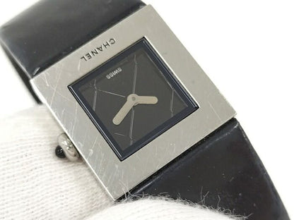 Chanel Ladies Watch Matelasse SS Leather Belt Black Quartz Black Dial H0116