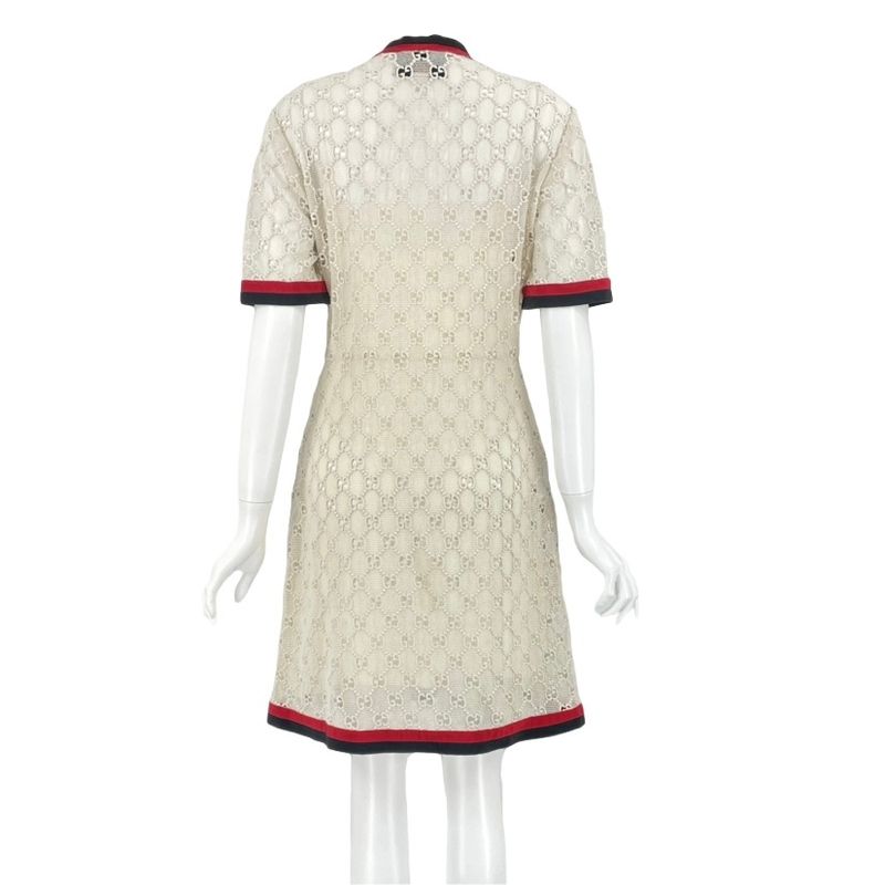Gucci Dress GG Button '18 Tweed 40 Women's White Floral Lace Fabric L
