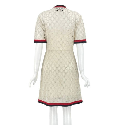Gucci Dress GG Button '18 Tweed 40 Women's White Floral Lace Fabric L