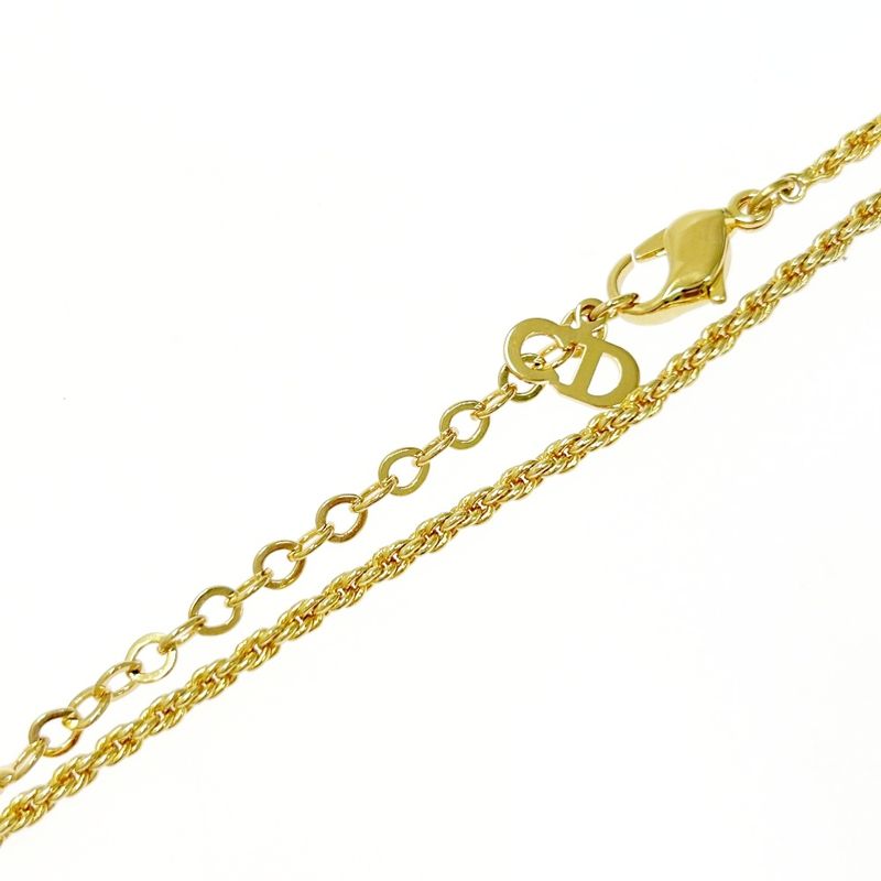 Christian Dior GP Rhinestone Ribbon Heart Necklace Gold Black 483523 Necklace