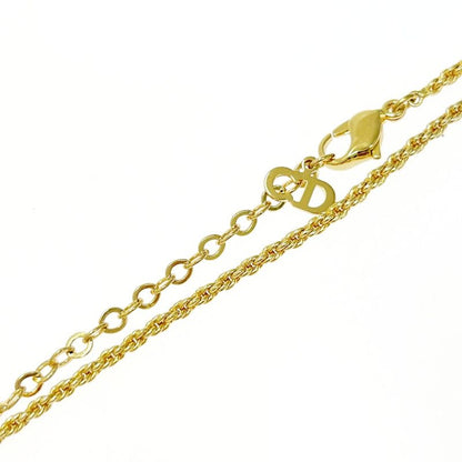 Christian Dior GP Rhinestone Ribbon Heart Necklace Gold Black 483523 Necklace