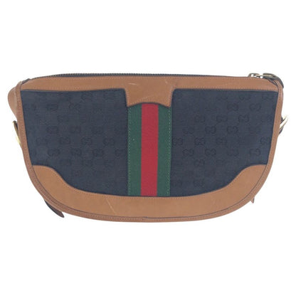 Gucci Vintage Old Gucci Sherry Line Black Brown GG Canvas/leather Shoulder Bag