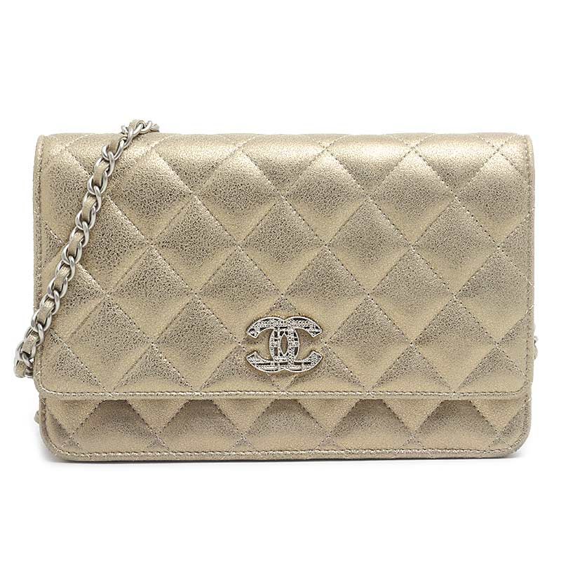 Chanel Matelasse Chain Wallet Leather Gold Shoulder Bag