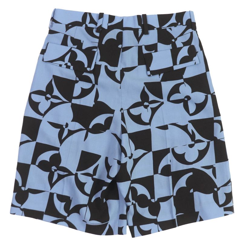 Louis Vuitton 22SS 100% Wool Monogram Flower Pleated Shorts Light Blue 38 Made
