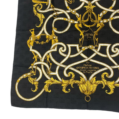 Hermes Carre 90 Scarf Silk L'instrvction DVRO Crested Black And Gold