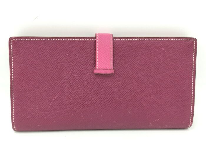 Hermes Bearn Souffle Foldable Long Wallet Leather Purple Silver Hardware □P