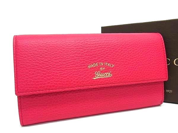 Gucci 354496 Swing Continental Leather Bifold Long Wallet Ladies Pink Bn0931