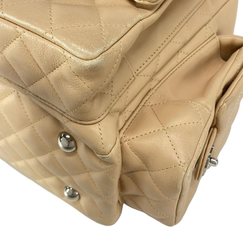 Chanel Shoulder Bag Cambon Line Multi-pocket Bag Beige And Black Silver