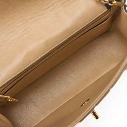 Chanel Shoulder Bag Mademoiselle Lambskin Beige And Black Gold Hardware Full