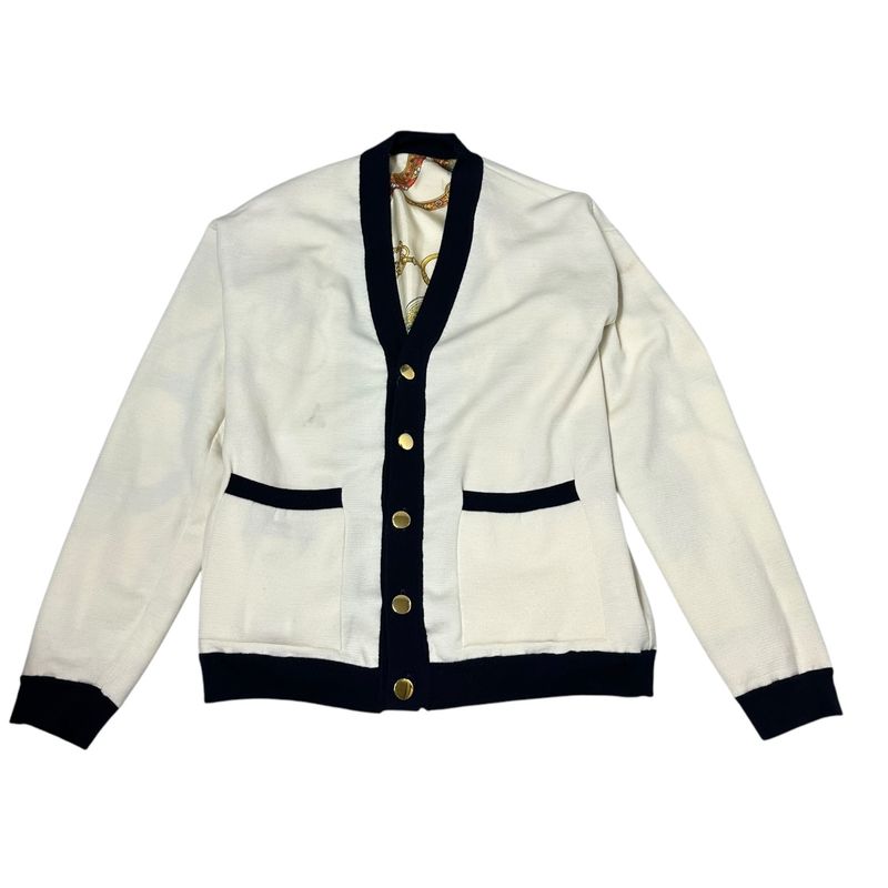 Gucci 23aw All-Over Silk Scarf Reversible Piping Knit Cardigan 749088 M(170)