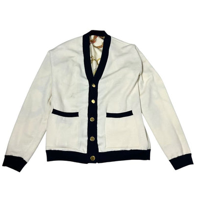 Gucci 23aw All-Over Silk Scarf Reversible Piping Knit Cardigan 749088 M(170)