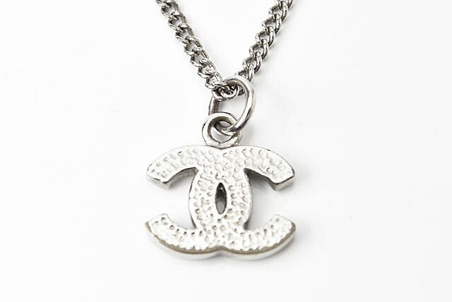 Chanel Necklace Pendant Chanel Coco Mark CC Rhinestone Silver White