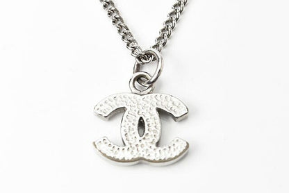 Chanel Necklace Pendant Chanel Coco Mark CC Rhinestone Silver White