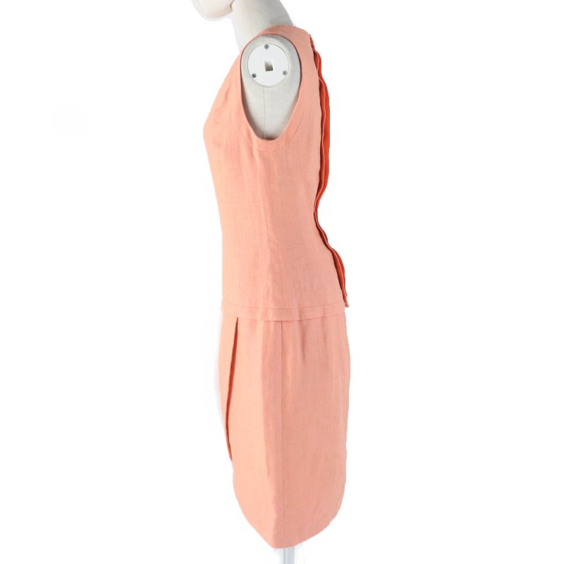 CHANEL Vintage 100% Linen Jacket And Dress Setup Ensemble Orange 36 Made In