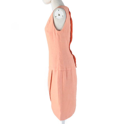 CHANEL Vintage 100% Linen Jacket And Dress Setup Ensemble Orange 36 Made In