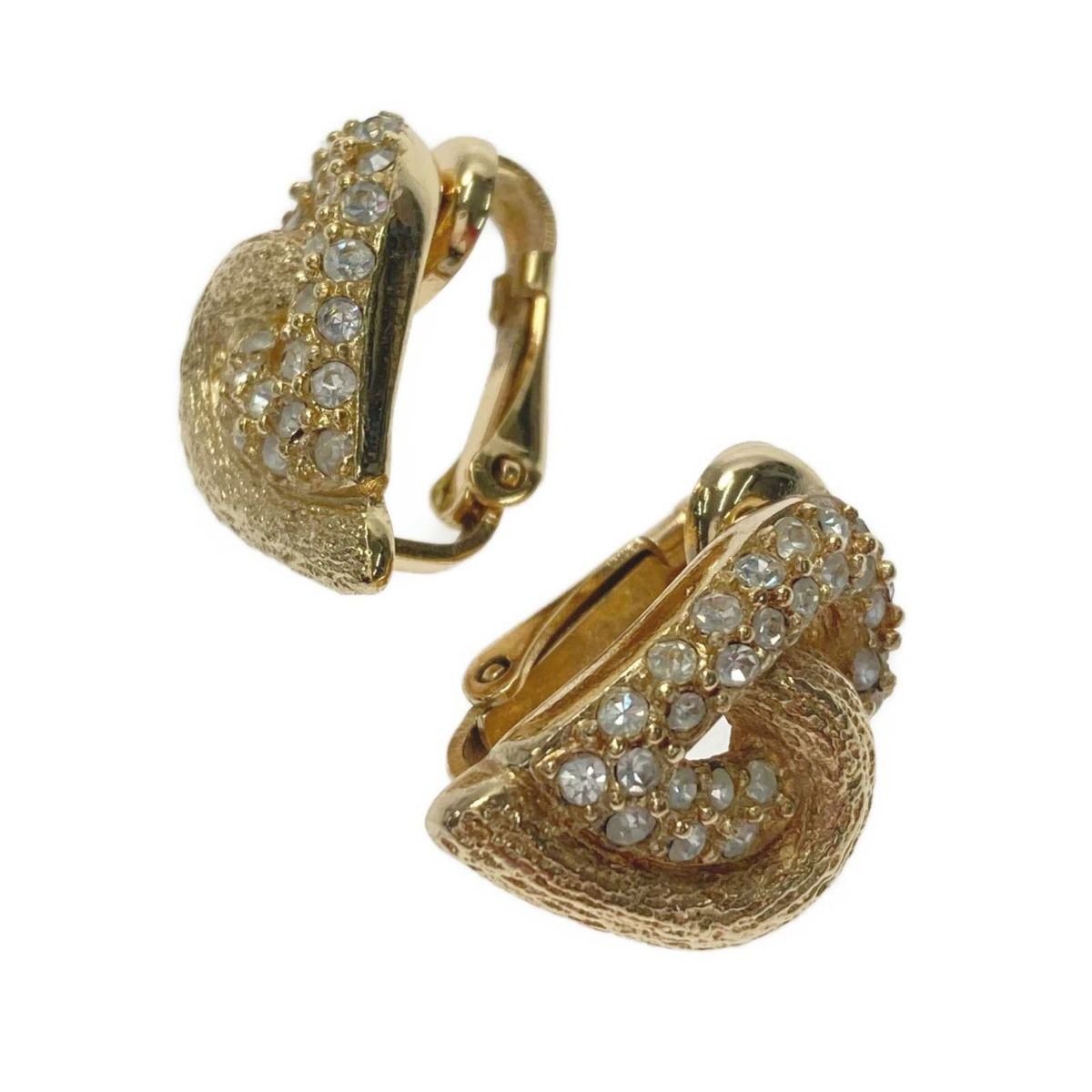 Christian Dior Heart Motif Rhinestone Gold GP Earring