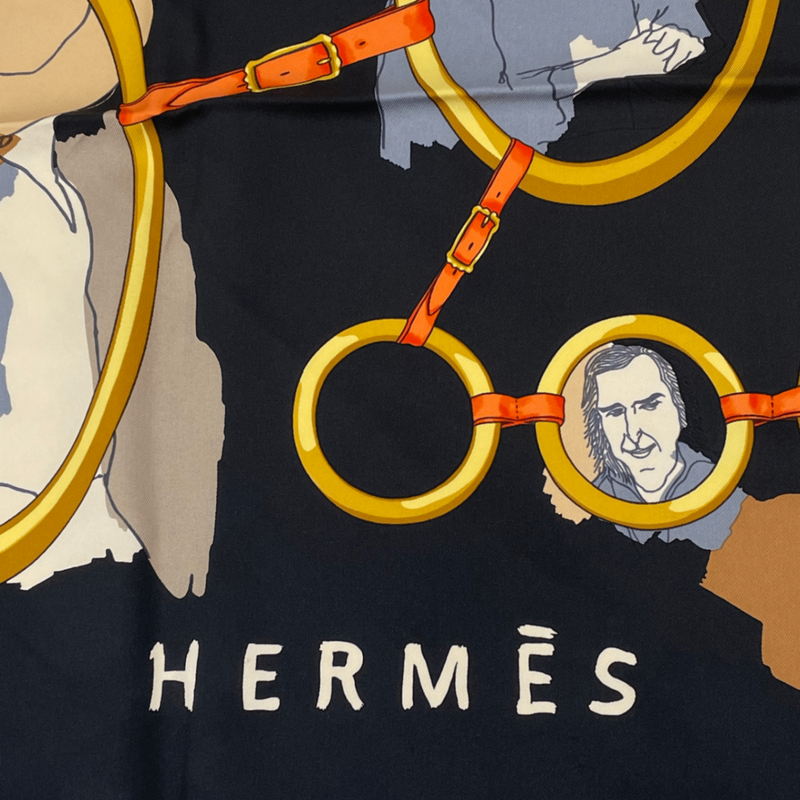 Hermes Carre 90 Scarf Silk LES Parisiens Black And Gold