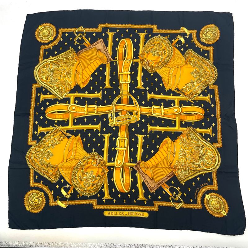 Hermes Carree 90 Selles A Housse Cabas - Sitting Scarf Silk Black