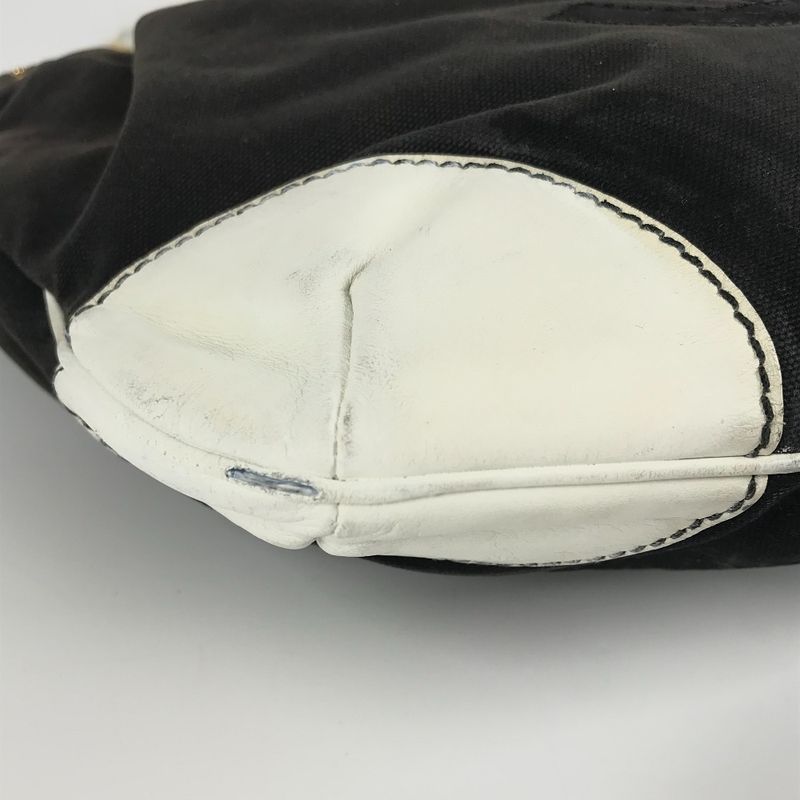 Chanel Shoulder Bag CC Coco Mark Bicolor Leather / Canvas Black