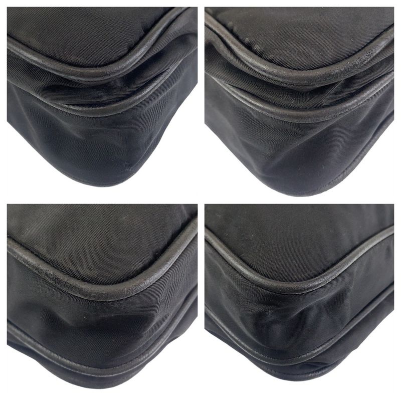 Prada Tessuto Triangle Logo Plate Black Silver Hardware Nylon Crossbody