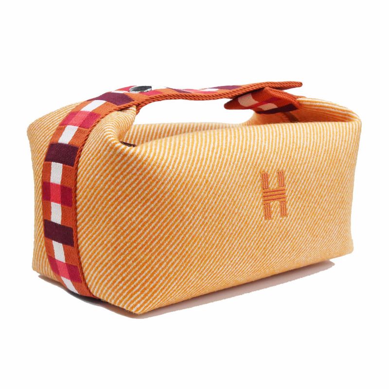 Hermes Brid A Black PM Au-carre Handbag Pouch Faube Orange Ladies Unused