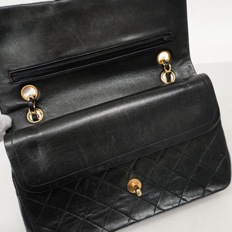 Chanel Shoulder Bag Matelasse Lambskin Black Gold Hardware Women
