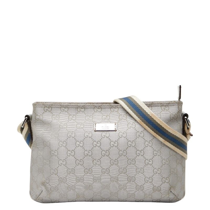 Gucci GG Canvas Sherry Line Crossbody Shoulder Bag 189749 Silver Canvas Leather