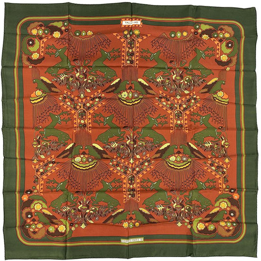 Hermes Scarf Carré 90 Tally-ho Women's Branded Silk Green Red Greenish Animal
