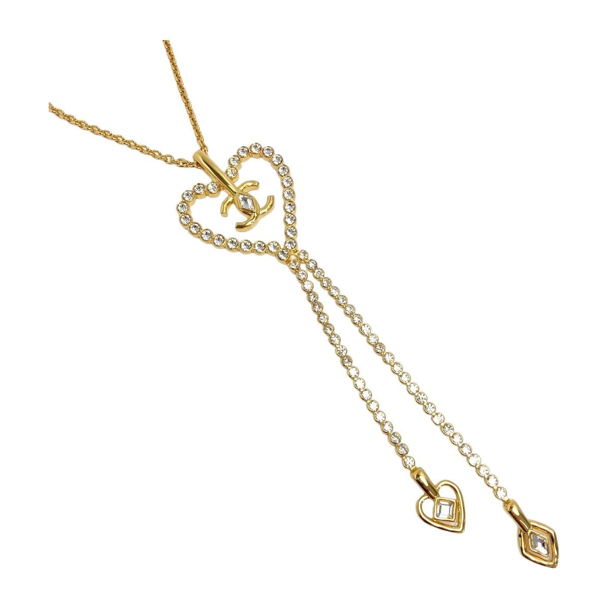 Chanel Cocomark Heart Necklace L23c Gold GP Rhinestone