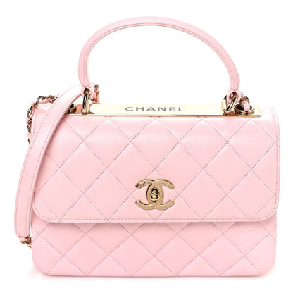 CHANEL Trendy Lambskin Quilted Small CC Dual Handle Flap Bag Pink Tote