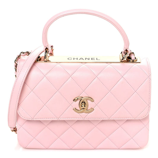 CHANEL Trendy Lambskin Quilted Small CC Dual Handle Flap Bag Pink Tote