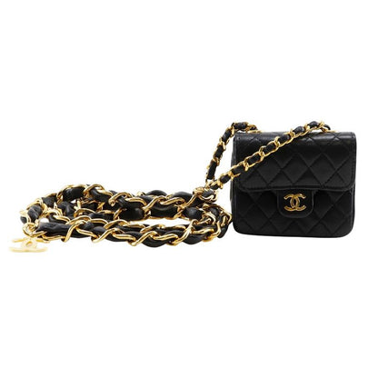 Chanel Chain Pochette Micro Matelasse Rare Vintage Lambskin Black Women's Waist