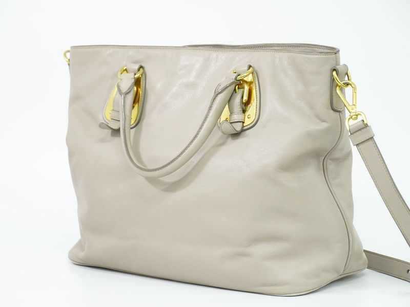 Authentic Prada Leather 2WAY Shoulder Bag Handbag Gray Bag Pre-owned [follow-up