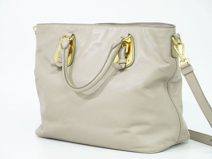 Authentic Prada Leather 2WAY Shoulder Bag Handbag Gray Bag Pre-owned [follow-up
