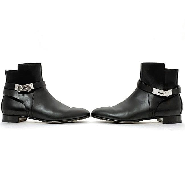 Hermes Short Boots Black Silver Hardware Kelly